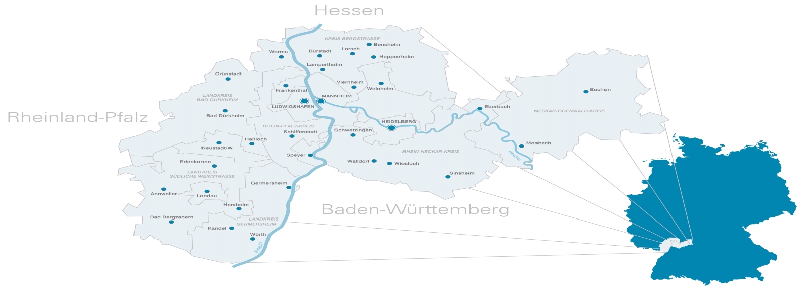 Lage und Übersichtskarte der Metropolregion Rhein-Neckar